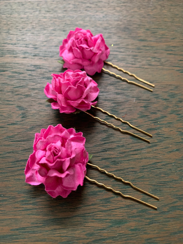 Pink Floral Pins - Set of 3